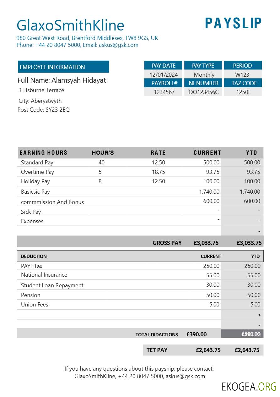 Modèle de fiche de paie de l'entreprise pharmaceutique GlaxoSmithKline aux formats Word et PDF.pdf, 1